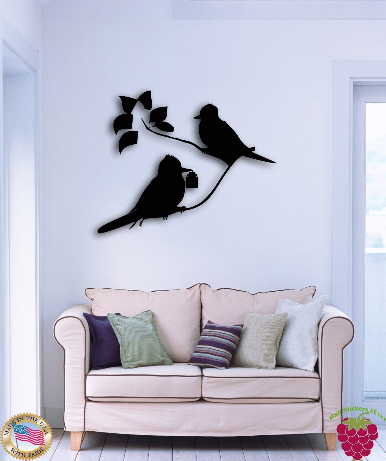 Autocollant mural oiseaux fleur branche arbre salon chambre (z1604)