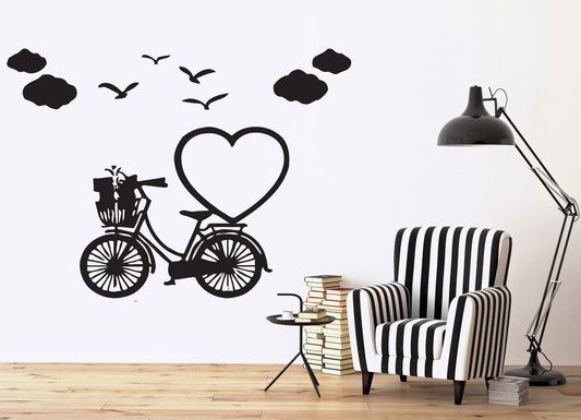 Autocollant mural en vinyle, Image romantique pour les amoureux, cœur, oiseaux, nuages (n174)