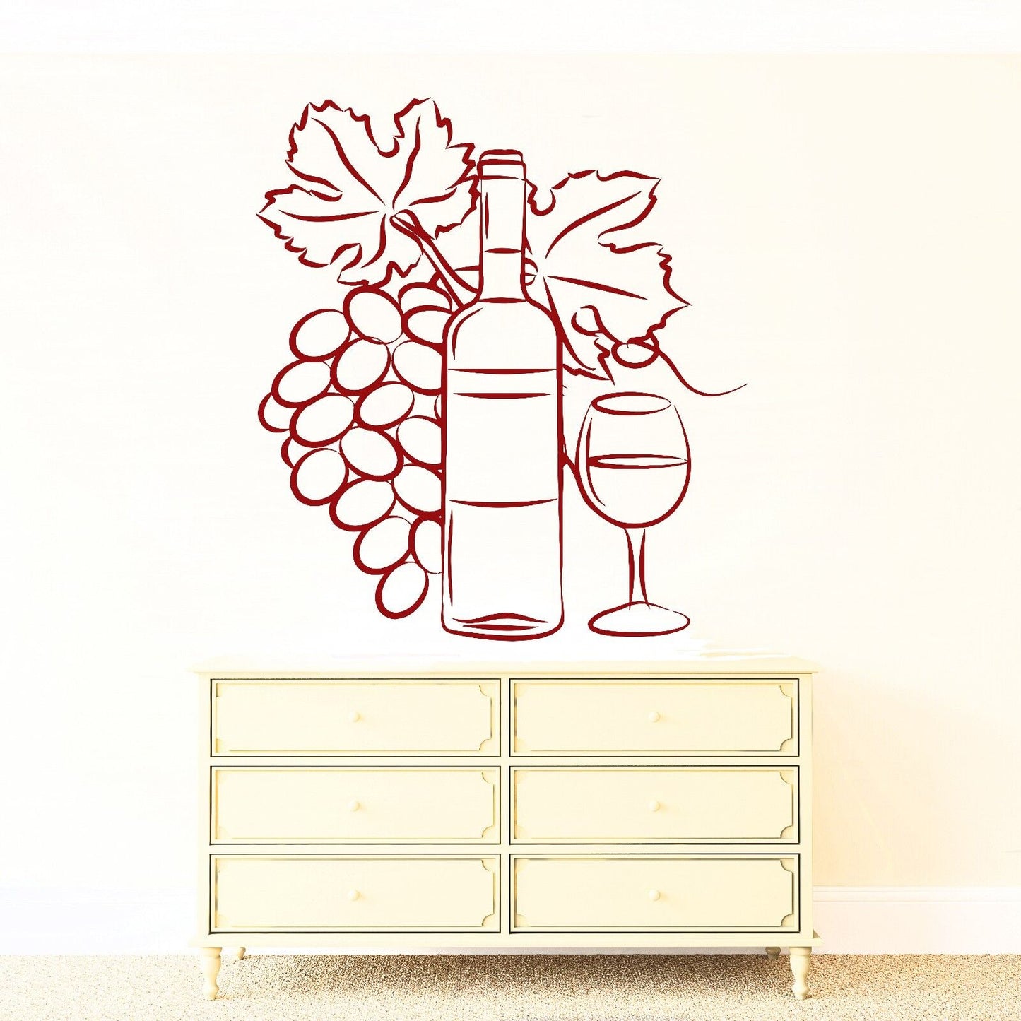 Autocollant mural en vinyle, décor de bouteille de verre de vin, grappe de raisin (n179)