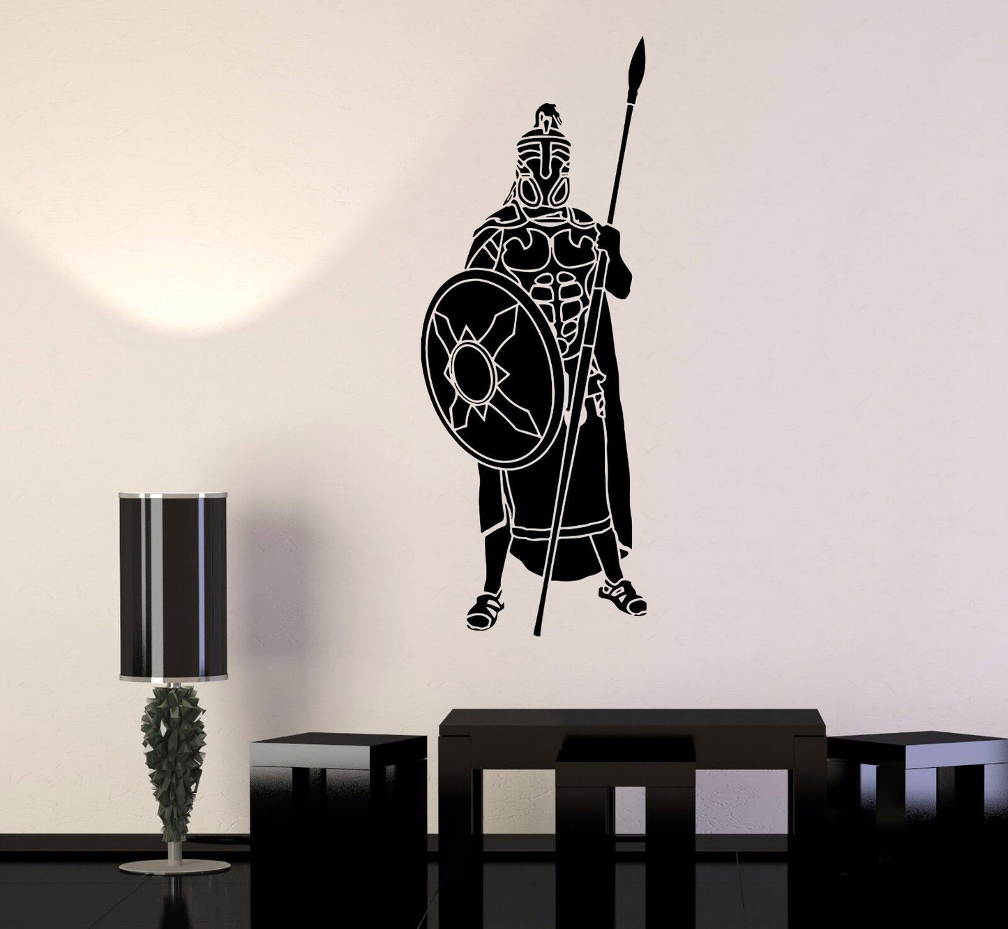 Autocollants muraux en vinyle guerrier grec avec lance, autocollant mural pour chambre d'enfant (197ig)