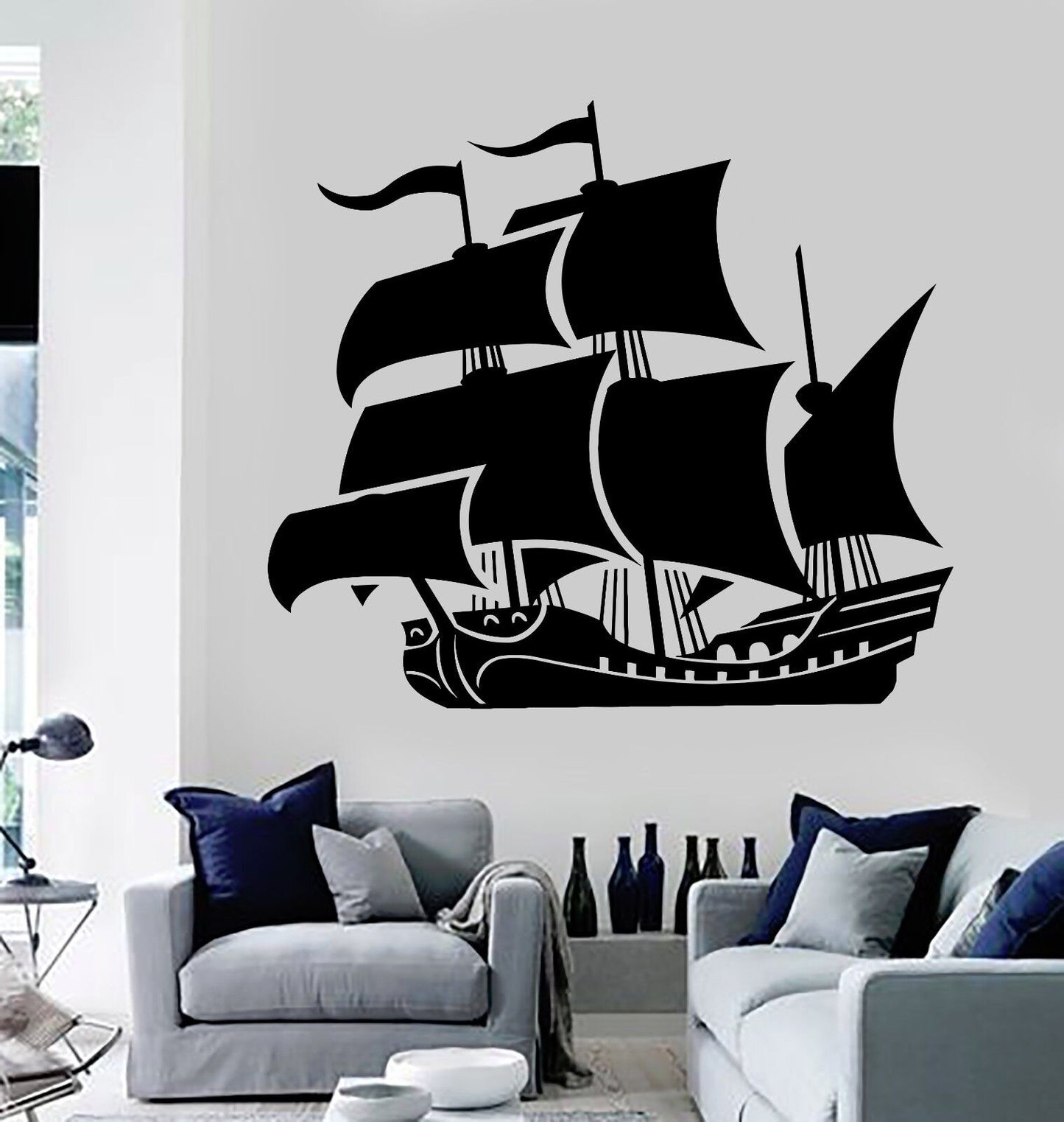 Autocollant mural en vinyle, bateau, chambre d'enfant, autocollants nautiques marins (247ig)