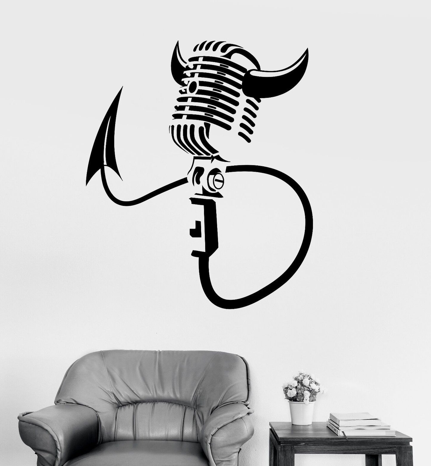 Vinyl Wall Decal Karaoke Microphone Singer Singing Devil Stickers (439ig)