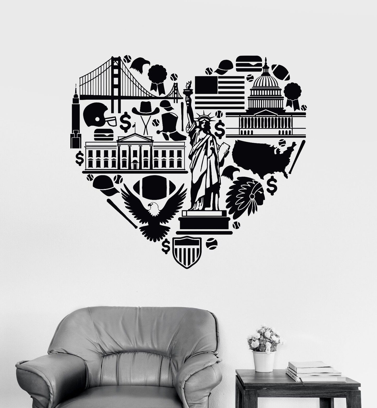 Vinyl Wall Decal United States Symbols USA Patriotic Decor Stickers (448ig)