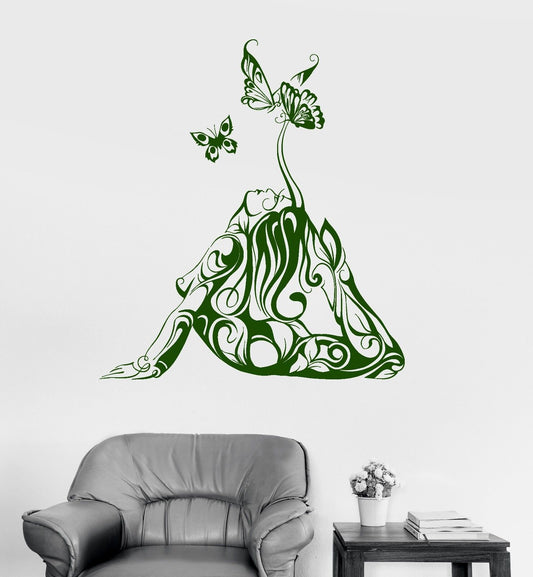 Vinyl Wall Decal Sexy Naked Girl Butterfly Nature Yoga Stickers (972ig)