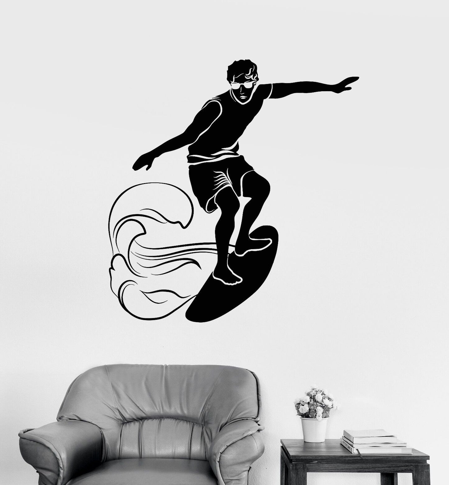 Vinyl Wall Decal Surfing Surfer Wave Water Sport Stickers (1001ig)