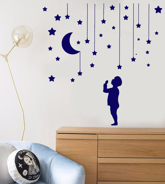 Autocollant mural en vinyle étoile lune petit garçon décor pour autocollants de rêve de pépinière (1147ig)