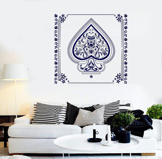 Autocollant mural en vinyle As de pique avec motif de fleurs, design noir et blanc (n689)