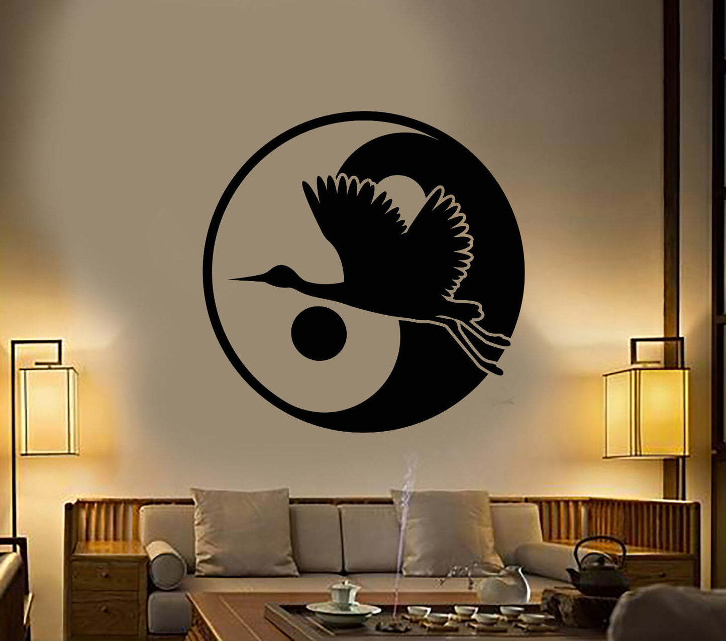 Vinyl Wall Decal Yin Yan Symbol Buddhism Crane Bird Asian Style Stickers 1344ig
