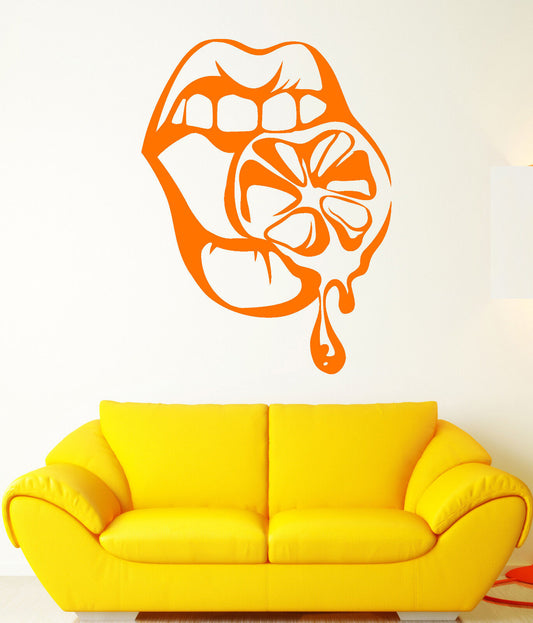 Vinyl Wall Decal Sexy Girl Lips Lemon Orange Cool Stickers (1614ig)