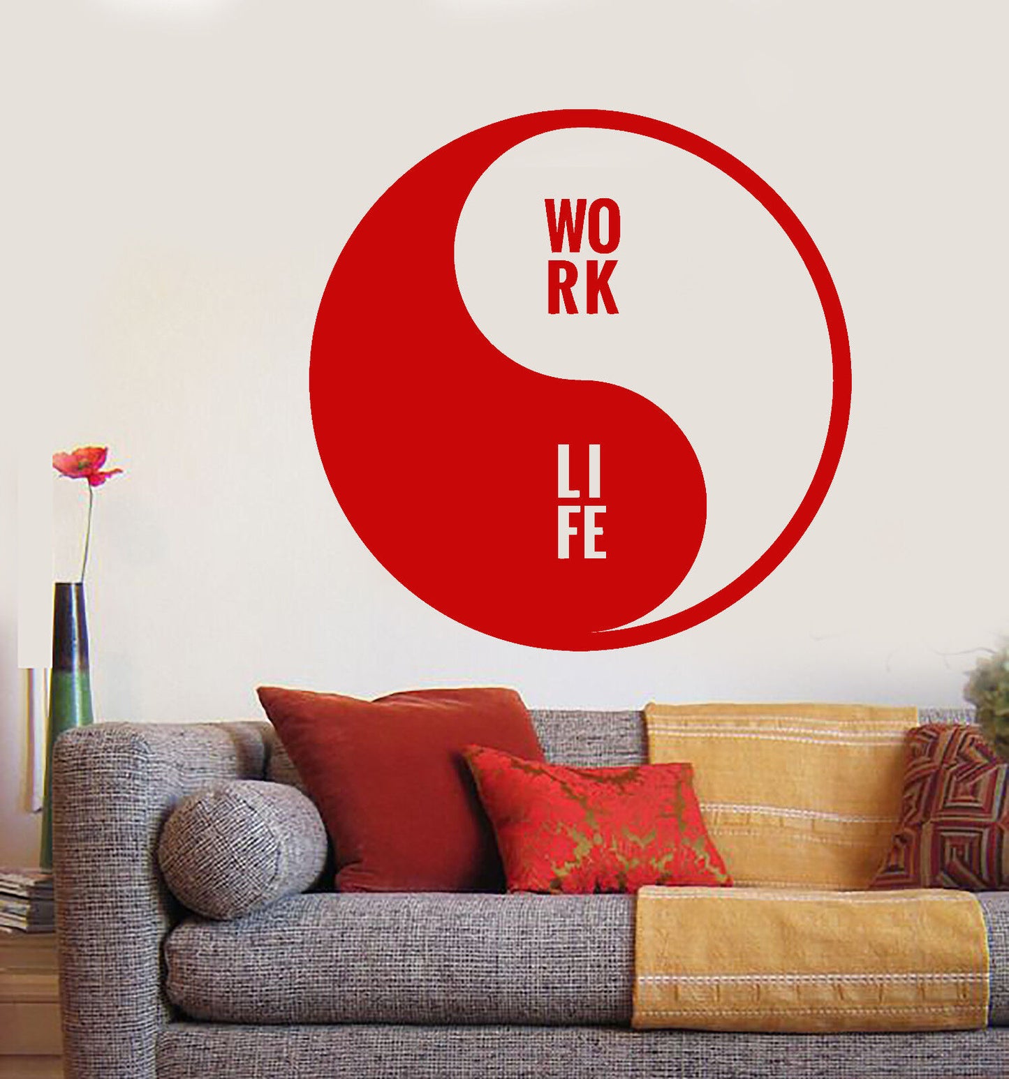 Autocollant mural en vinyle, symbole Yin Yang, mots bouddhiques, vie professionnelle, autocollants (1779ig)