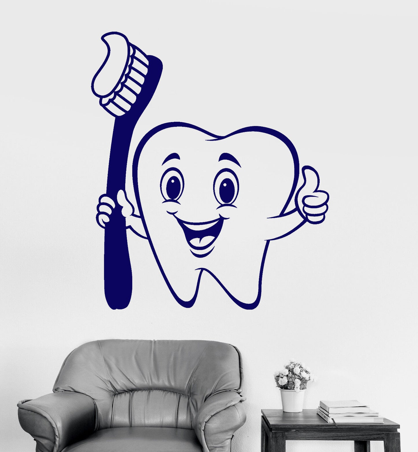 Autocollant mural en vinyle, étiquette de dessin animé positif, brosse à dents, soins dentaires (2209ig)