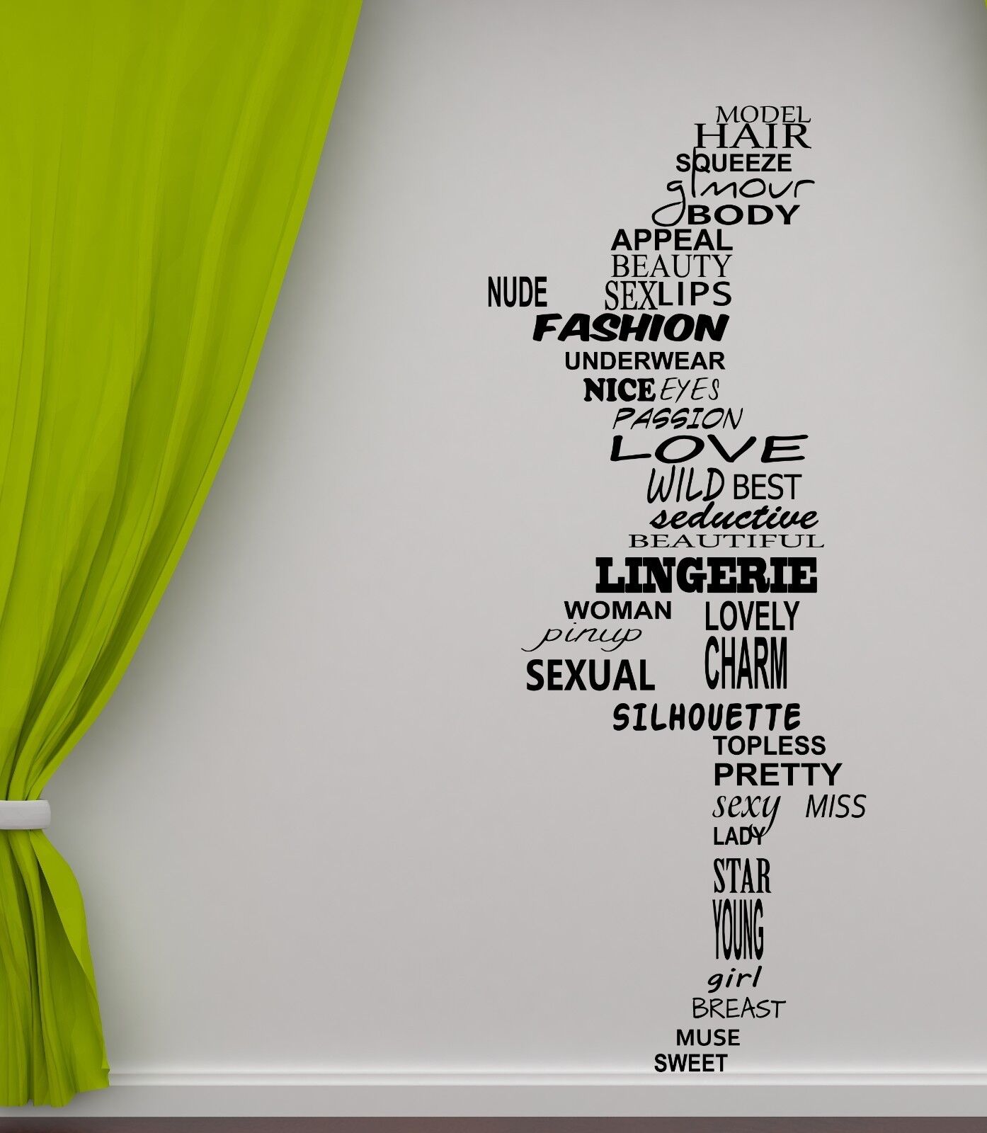 Wall Sticker Vinyl Nude Woman of Words Figure Chest Legs (n957)
