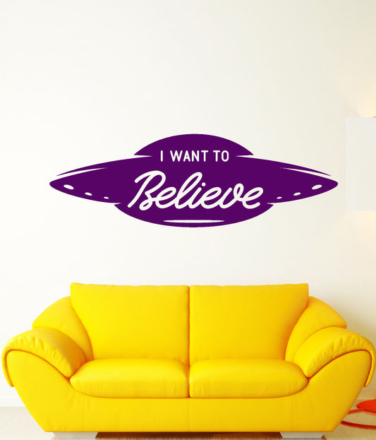 Wandaufkleber aus Vinyl, Motiv: UFO, Alien-Schiff, Logo „I Want To Believe“, (3094ig)