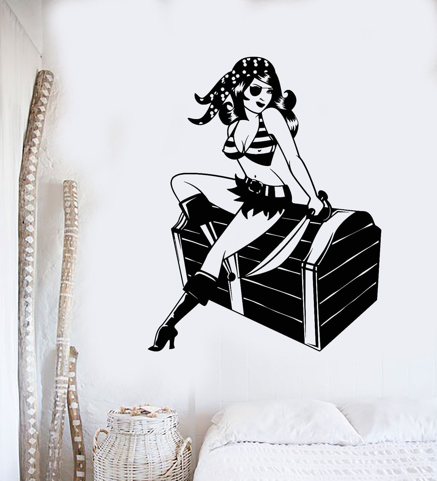 Vinyl Wall Decal Sexy Pirate Girl Sea Robber Treasure Stickers (3287ig)
