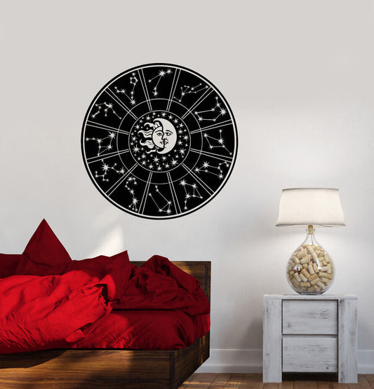 Autocollant mural en vinyle, horoscope du zodiaque, astrologie, soleil et lune, visage (3845ig)