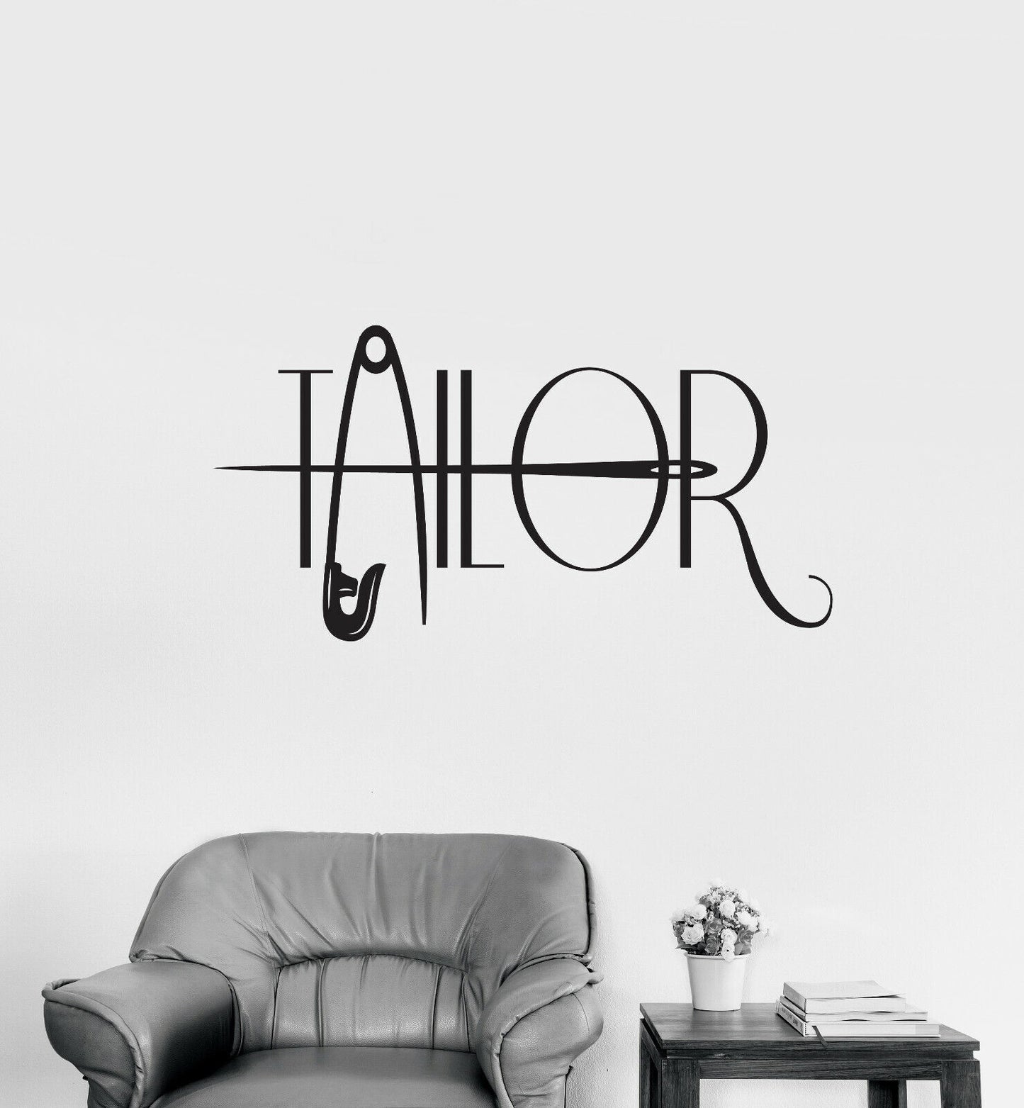 Autocollant mural en vinyle couturière Atelier Logo aiguille tailleur boutique autocollants (4017ig)