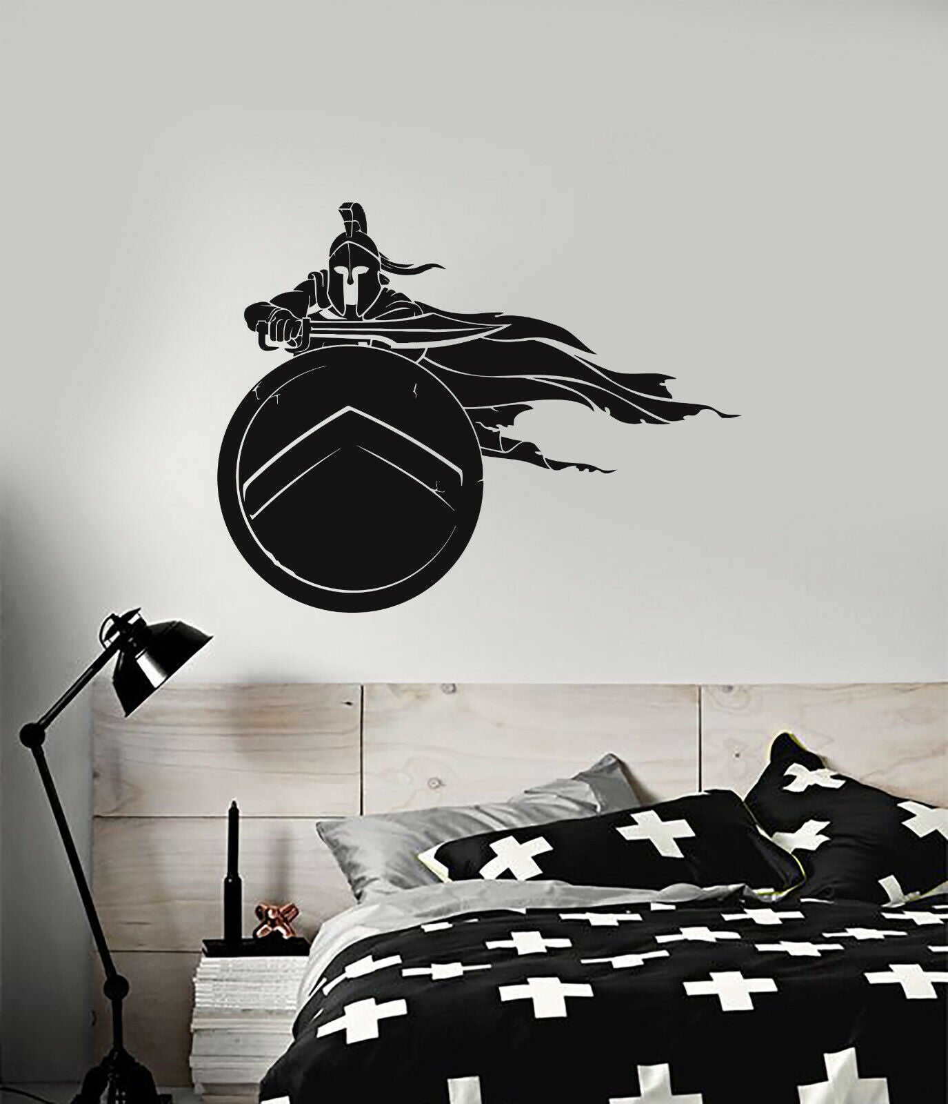 Vinyl Wall Decal Spartan Silhouette Shield Helmet Warrior Stickers (4062ig)