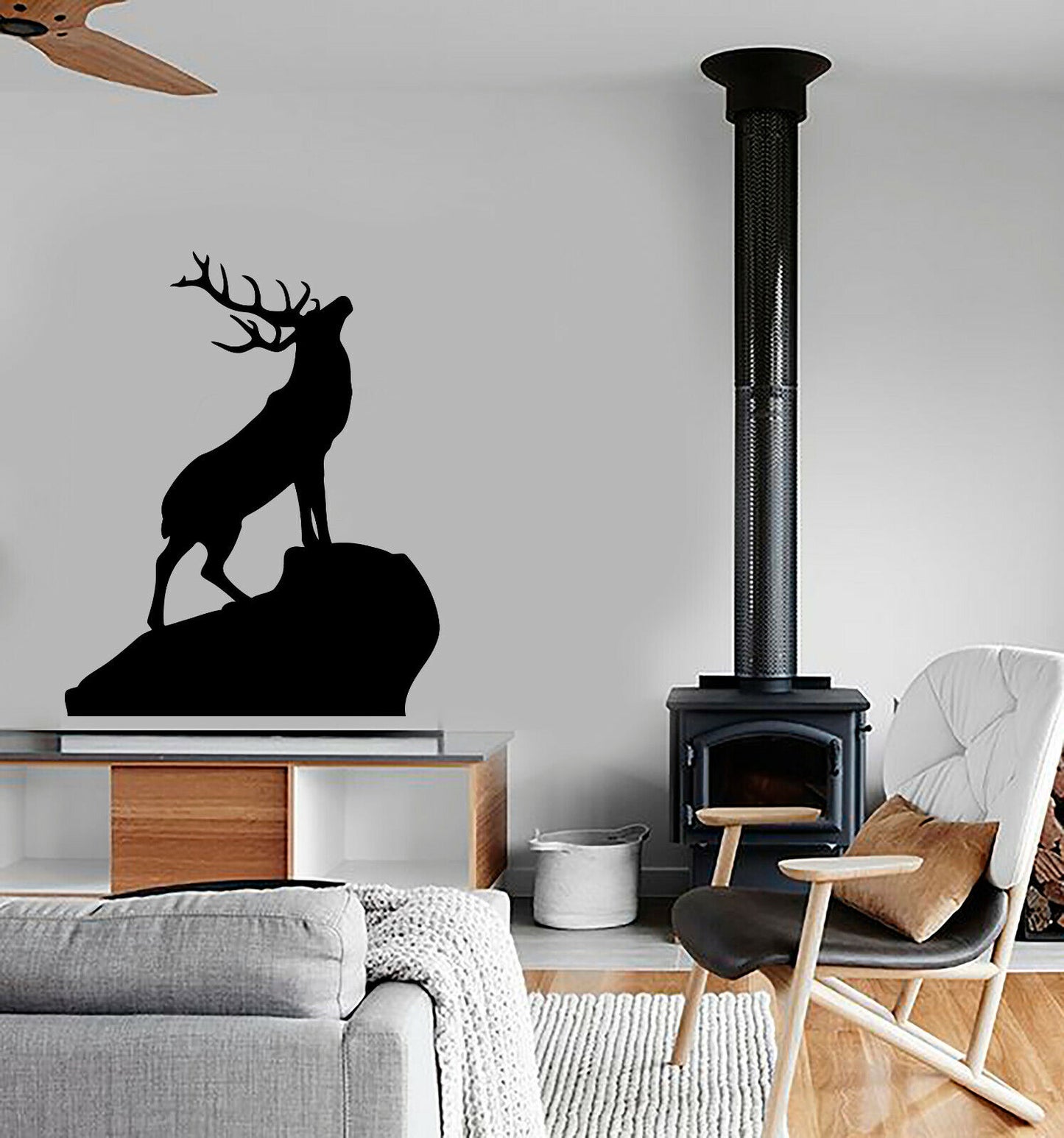 Autocollant mural en vinyle avec cornes de cerf de forêt sauvage, autocollants pour maison de chasse (4076ig)