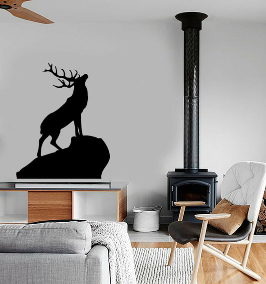 Autocollant mural en vinyle avec cornes de cerf de forêt sauvage, autocollants pour maison de chasse (4076ig)