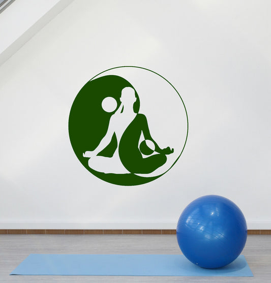 Autocollant mural en vinyle symbole Yin Yang Yoga fille pose Lotus autocollants (4119ig)