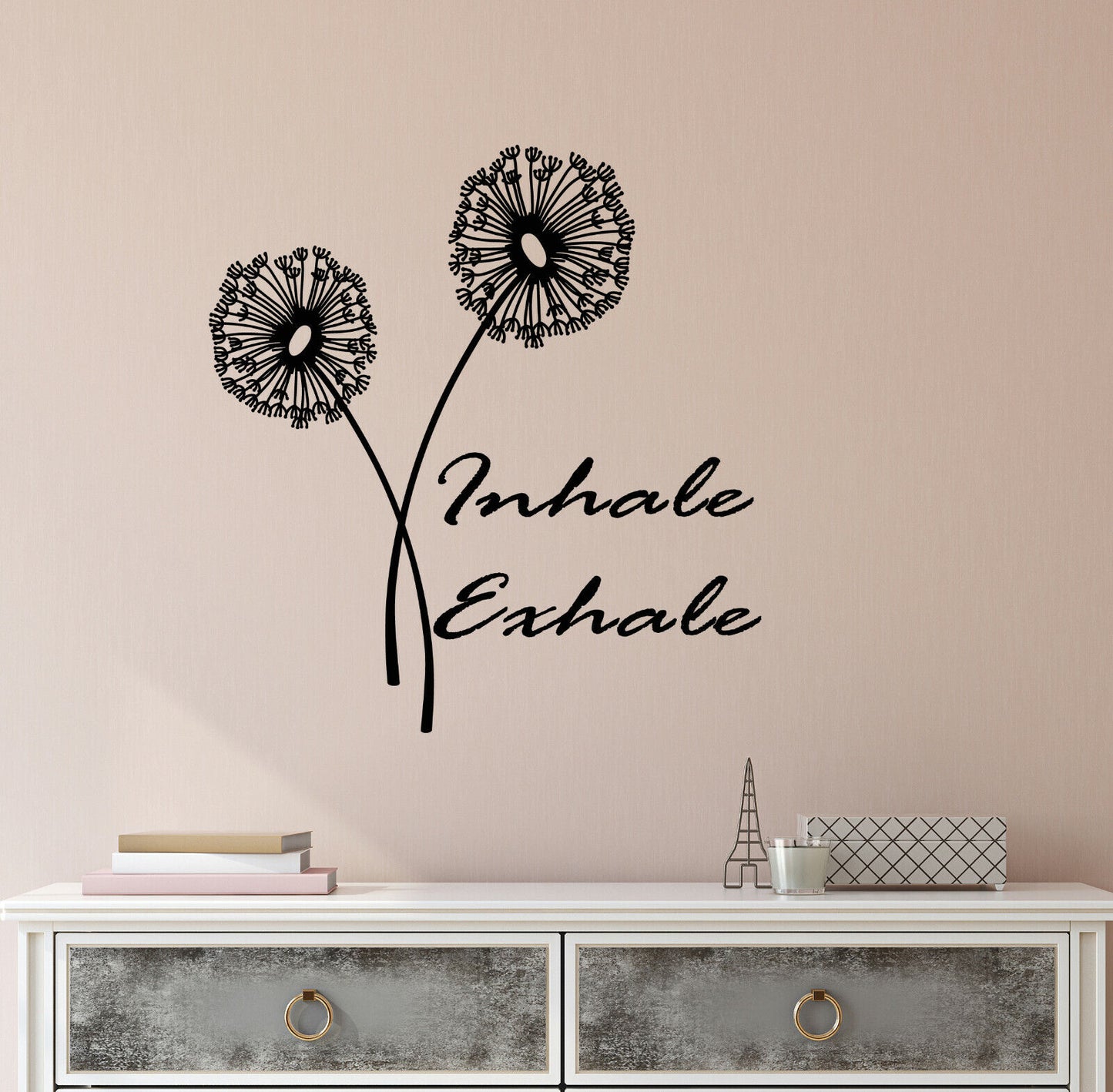 Autocollant mural en vinyle, inspirez, expirez, mots, citation, fleur de pissenlit (4318ig)