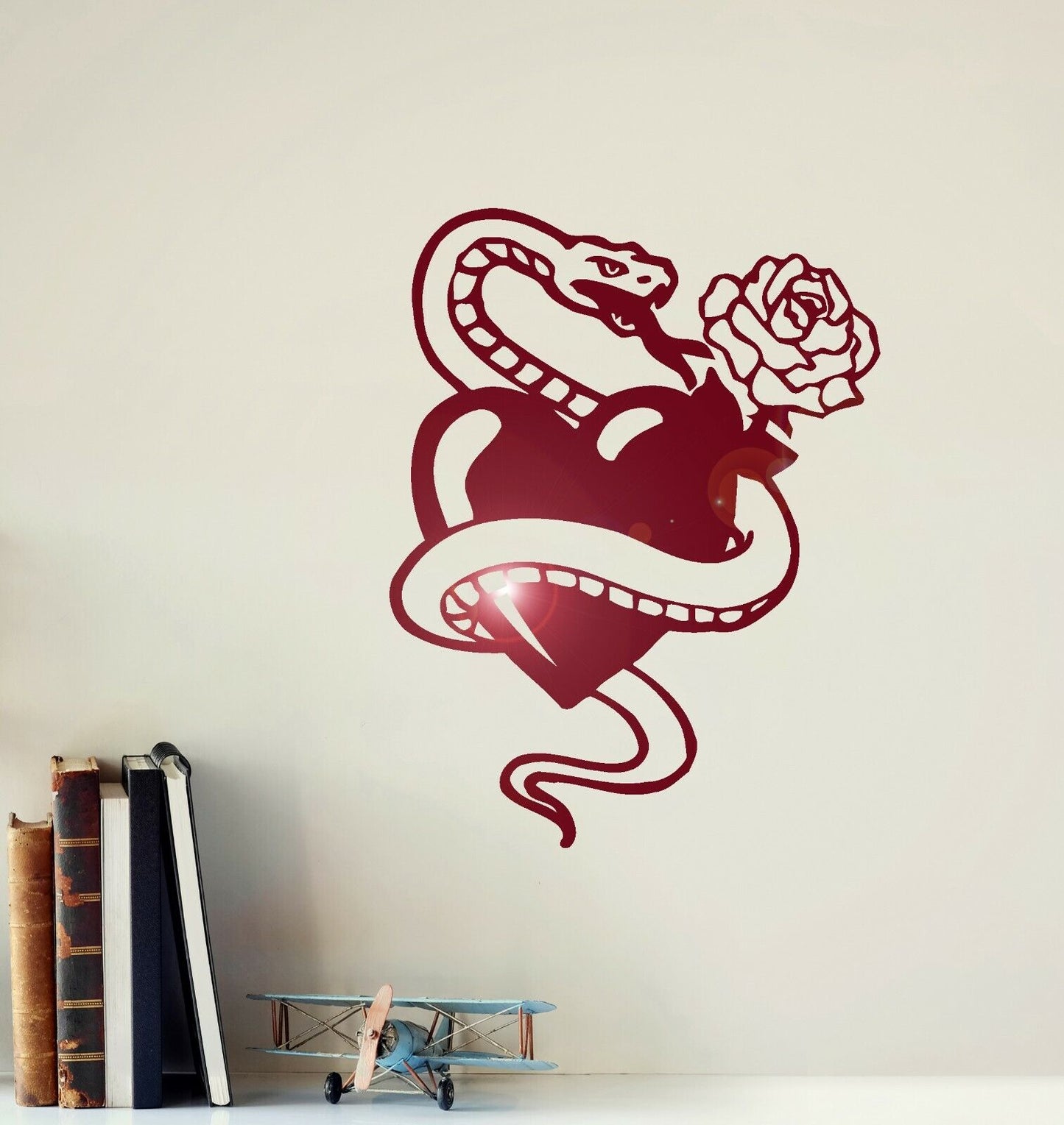 Autocollant Mural en vinyle serpent Rose tatouage amour coeur décoration de chambre autocollants muraux (ig1671)