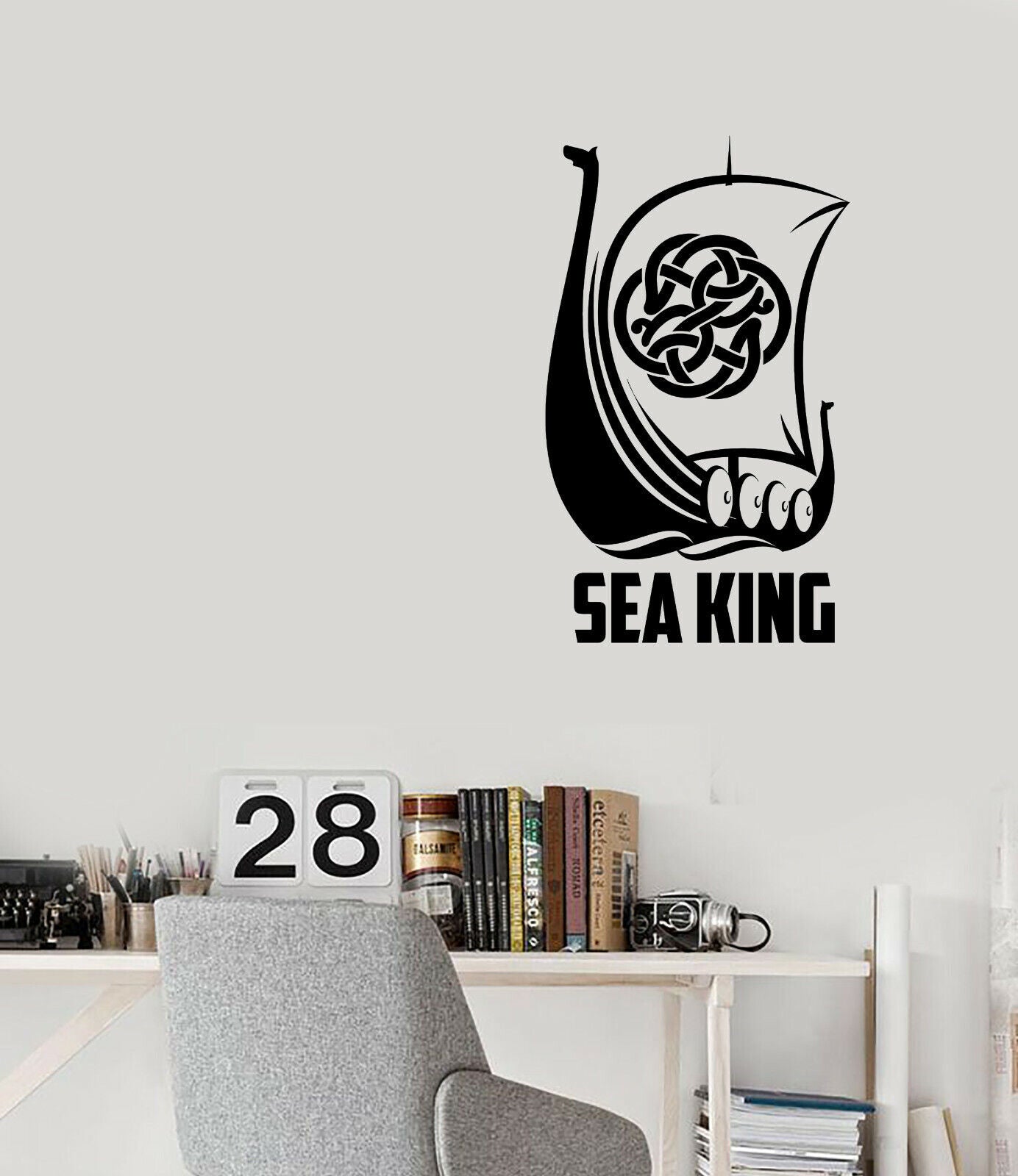 Autocollant mural en vinyle, bateau Viking, roi, marins, vagues de mer, Art (n1432)