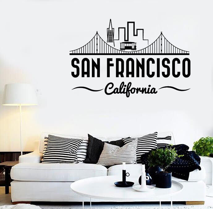 Vinyl Wall Decal Sticker San Francisco Golden Gate Bridge and Tram (n1650)