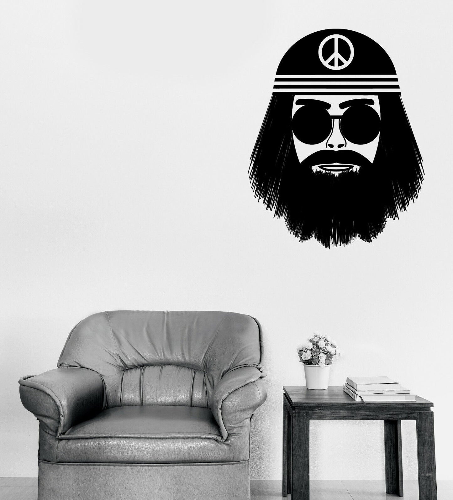 Vinyl Wall Decal Stickers Bearded Hippie in Glasses Peace Man (n1652)