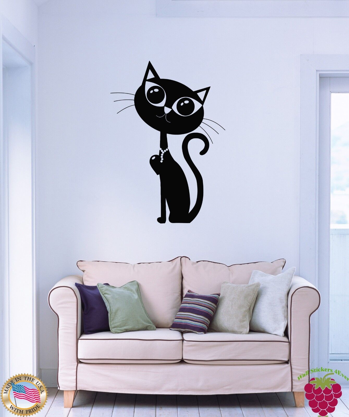 Wall Sticker Cat Kitty Black Pet Animal Cool Decor For Bedroom (z1599)