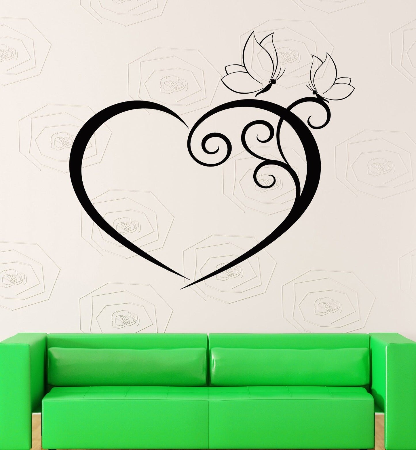 Wall Sticker Vinyl Decal Heart And Butterfly Romantic Bedroom Decor (z1005m)