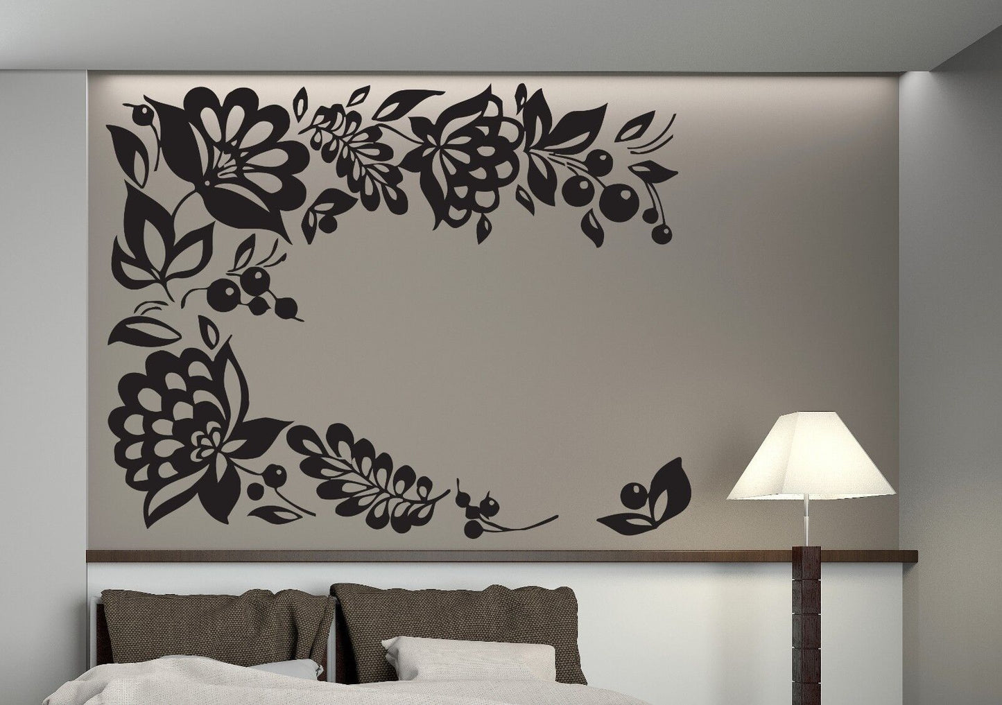 Wall Sticker Floral Ornament Berry Bunch Openwork Leaves Vinyl Decal (n367)