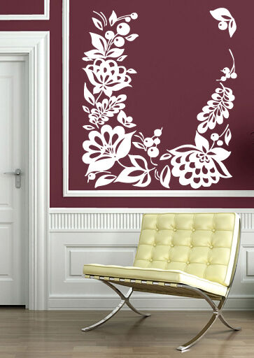 Wall Sticker Floral Ornament Berry Bunch Openwork Leaves Vinyl Decal (n367)