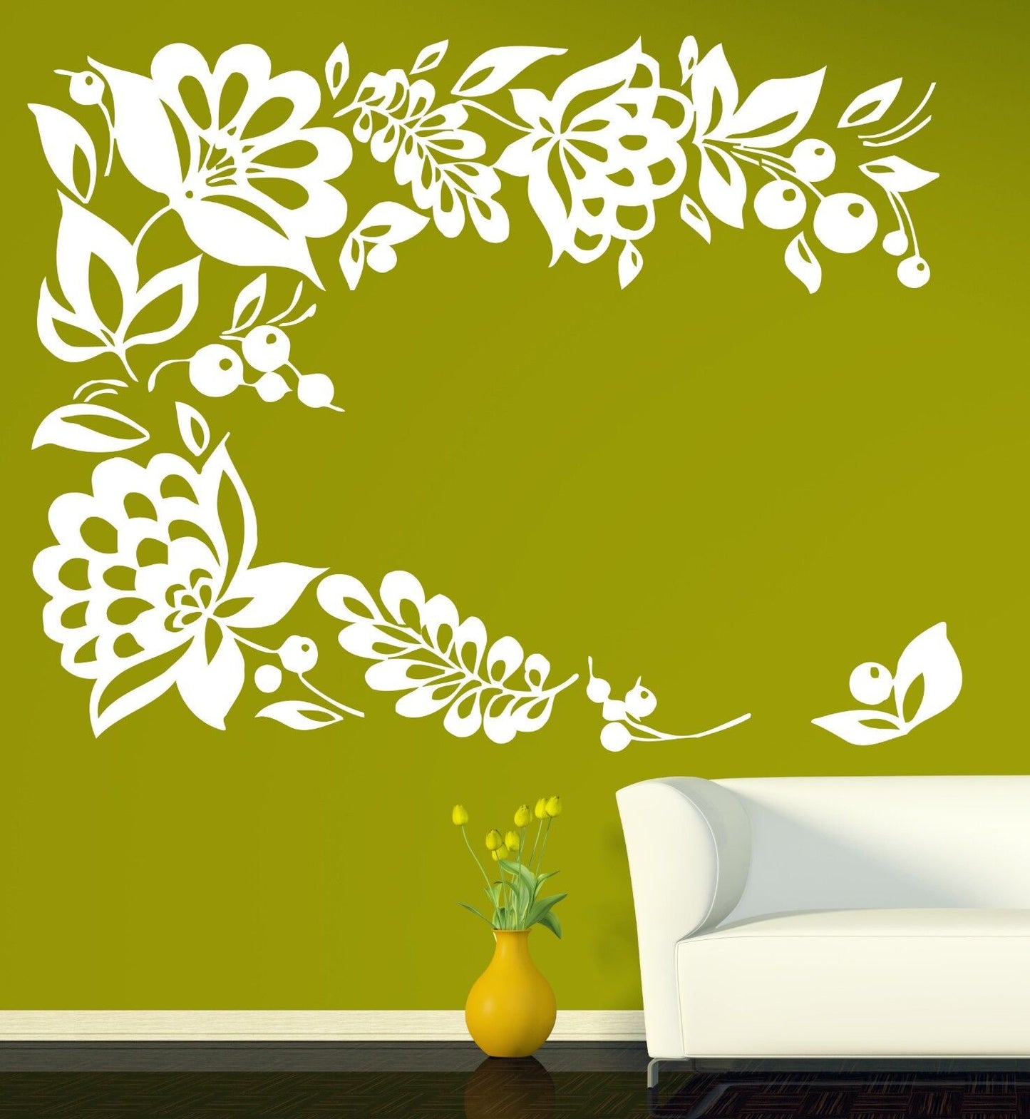 Wall Sticker Floral Ornament Berry Bunch Openwork Leaves Vinyl Decal (n367)
