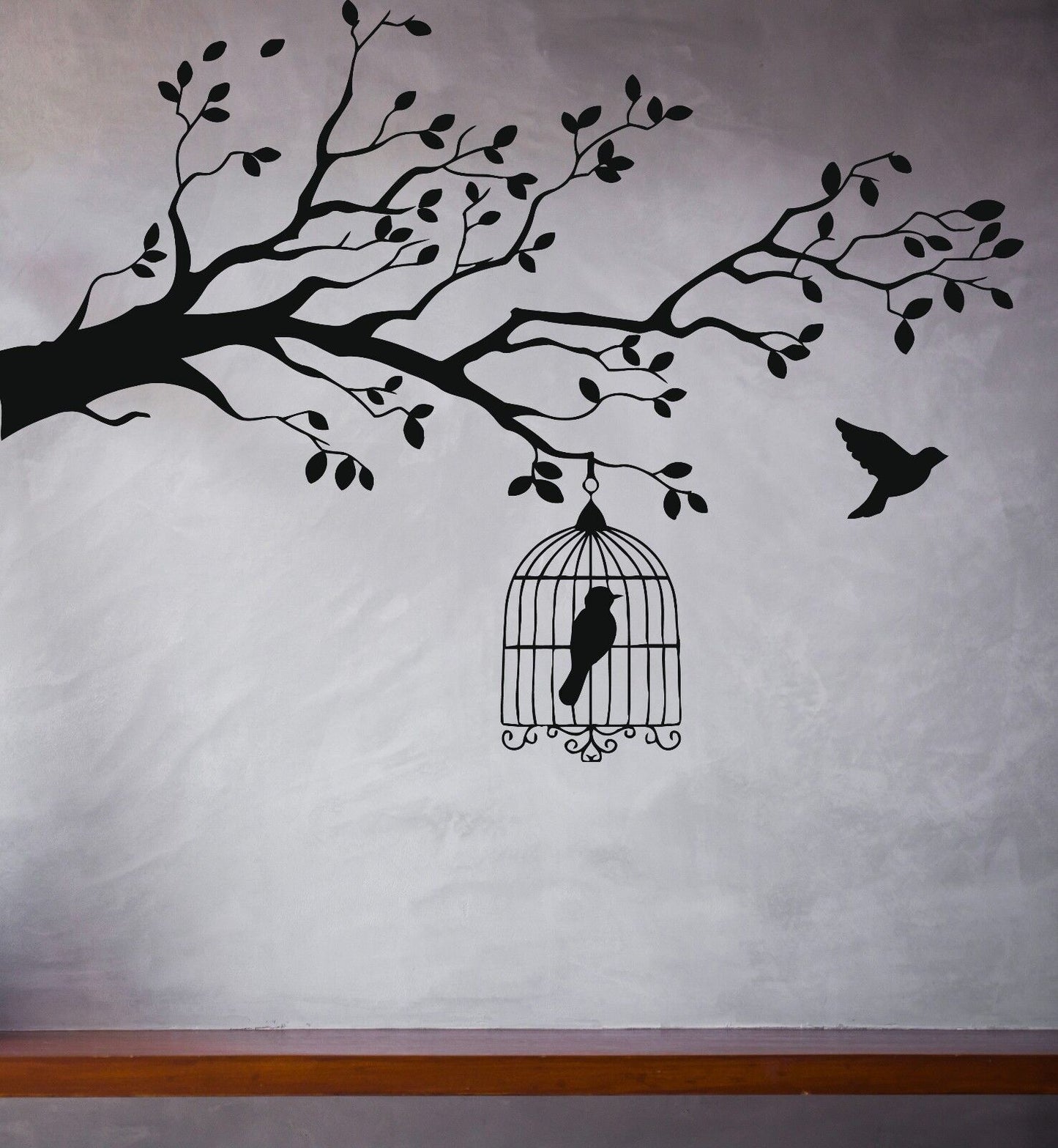 Wall Sticker Caged Bird Tree Branch Let Bird Free Vinyl Decal (n388)