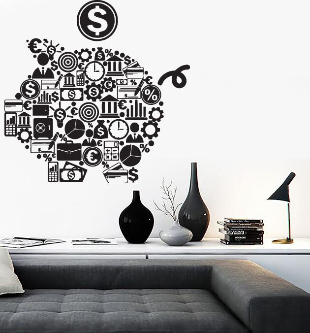 Wall Stickers piggy bank symbols business world money Vinyl Decal (n541)
