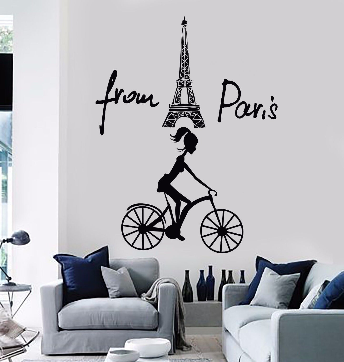 Vinyl Wall Stickers Eiffel Tower France French Girl Mural Decal (183ig)