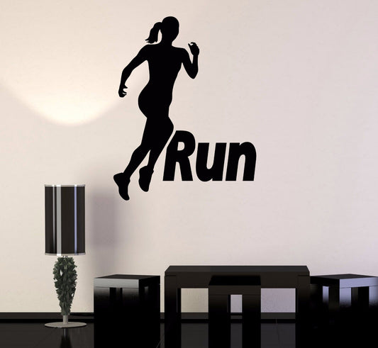 Autocollants muraux en vinyle Run Running Girl Woman Sport Motivation Decal Mural (187ig)