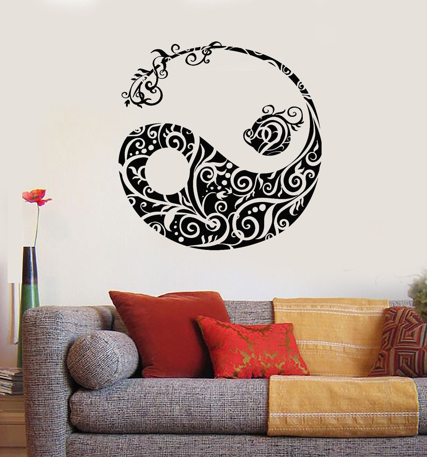 Autocollant mural en vinyle Yin Yang, motifs asiatiques, décoration orientale (540ig)