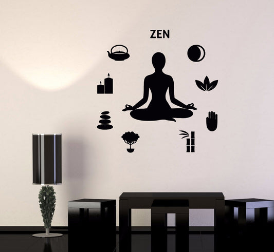 Autocollant mural en vinyle Zen Yoga méditation Pose bouddhisme autocollants (567ig)