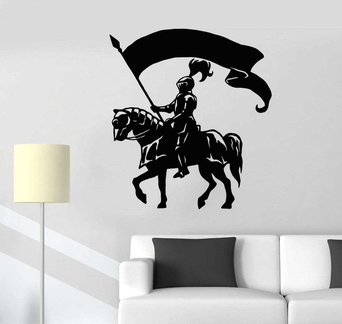 Autocollant mural en vinyle, porte-étendard, cavalier, armure de cheval, autocollants (1586ig)