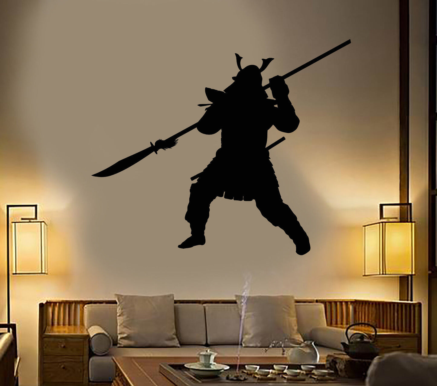 Vinyl Wall Decal Silhouette Japanese Warrior Samurai With Spear Stickers 1763ig