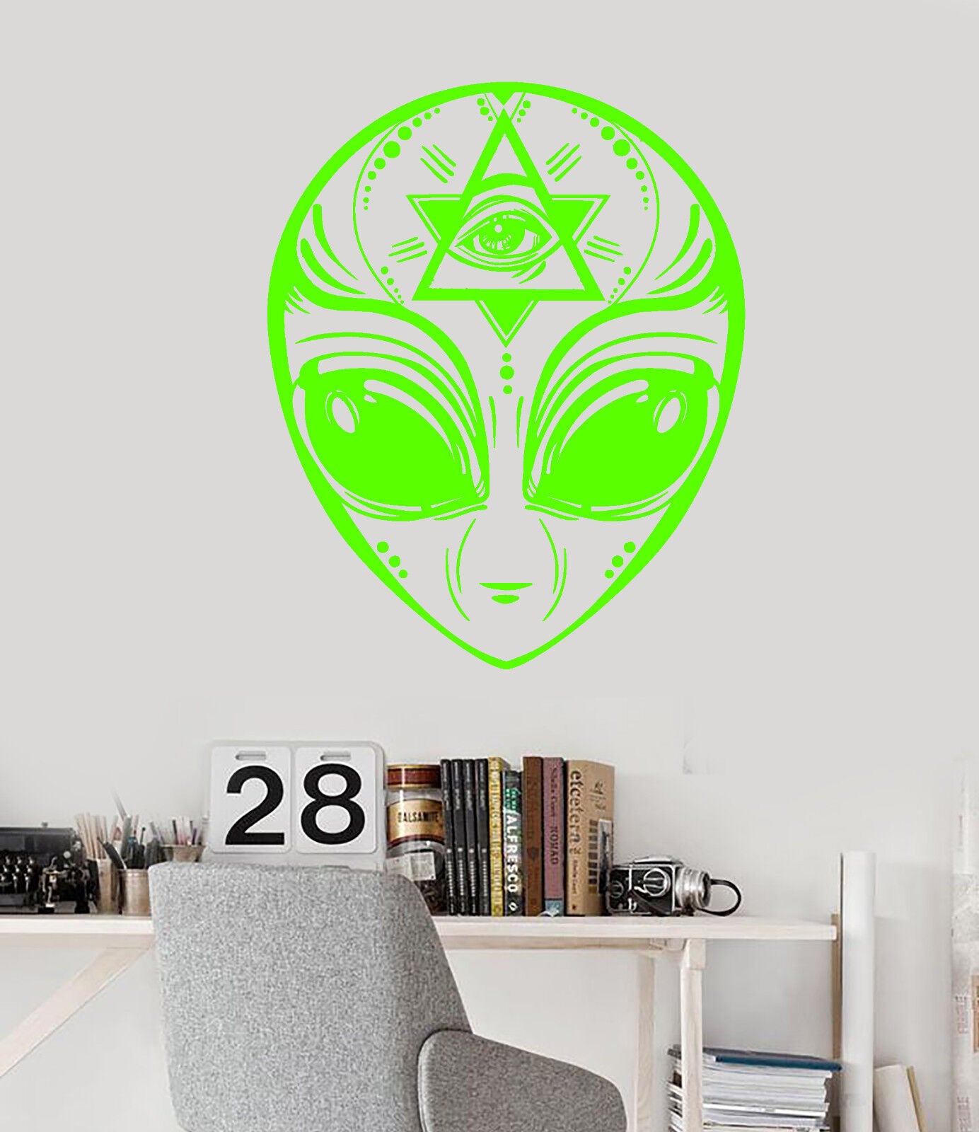 Vinyl Wall Decal UFO Alien Head Masonic Symbol Eye Of Providence Stickers 1975ig