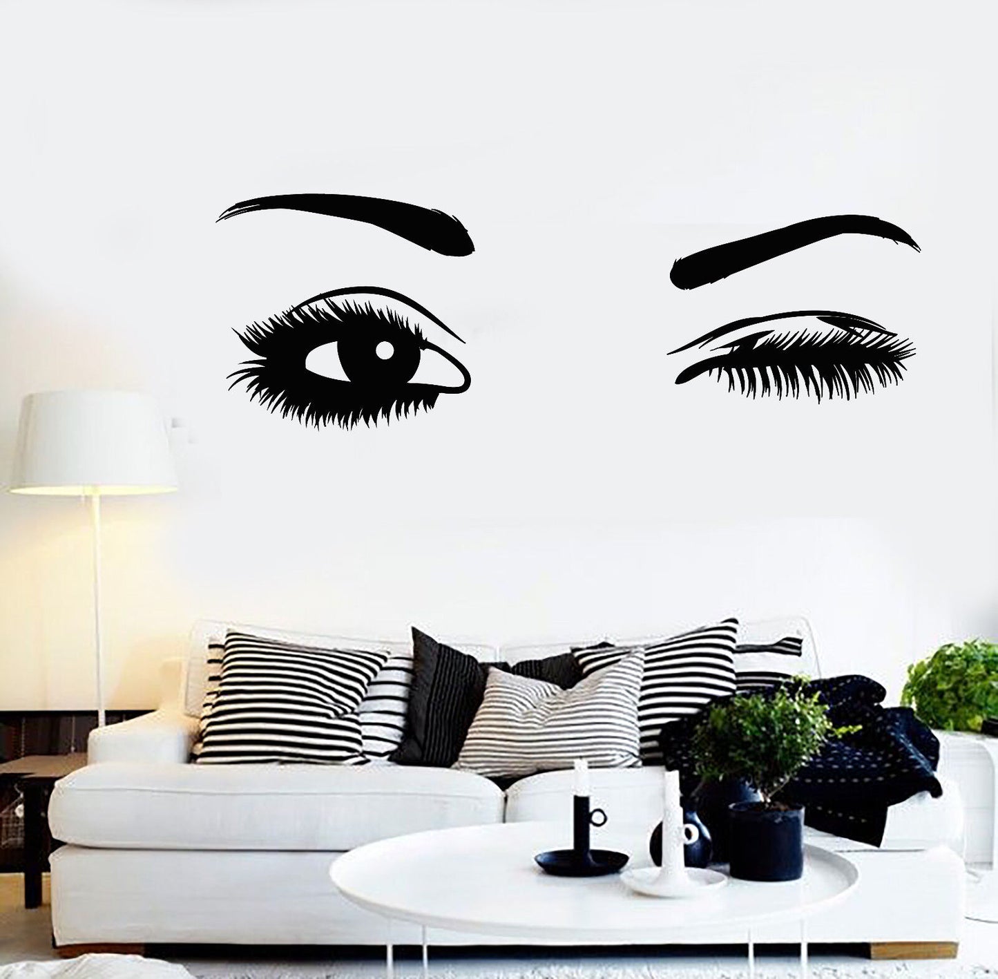 Autocollant mural en vinyle clin d'oeil belle fille yeux sourcils autocollants (2281ig)