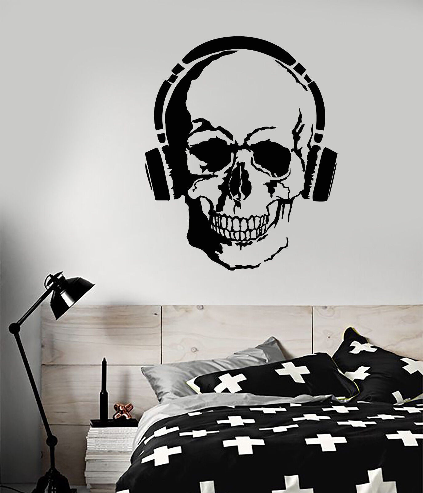 Autocollant mural en vinyle crâne mélomane casque autocollants de Style gothique (2445ig)