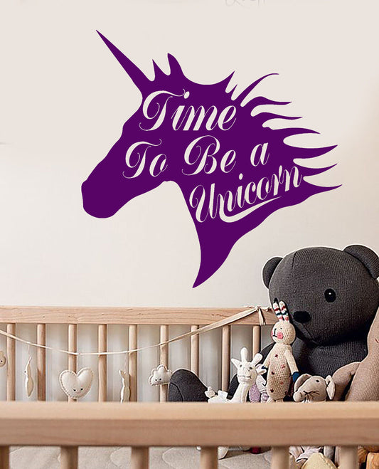 Wandtattoo Einhornkopf aus Vinyl, Fee, Phantastisches Tier, Zitat, Aufkleber (2462ig)