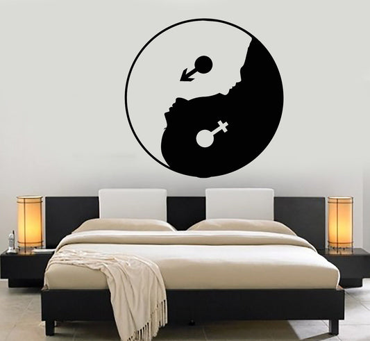 Autocollant mural en vinyle Yin Yan bouddhisme femme homme visage symbole autocollants (2725ig)