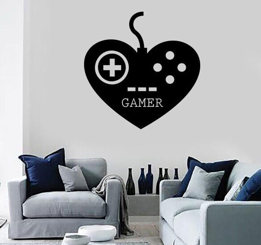 Autocollant mural Gamer Control Gamer's Heart Vinyl Decor (n1016)