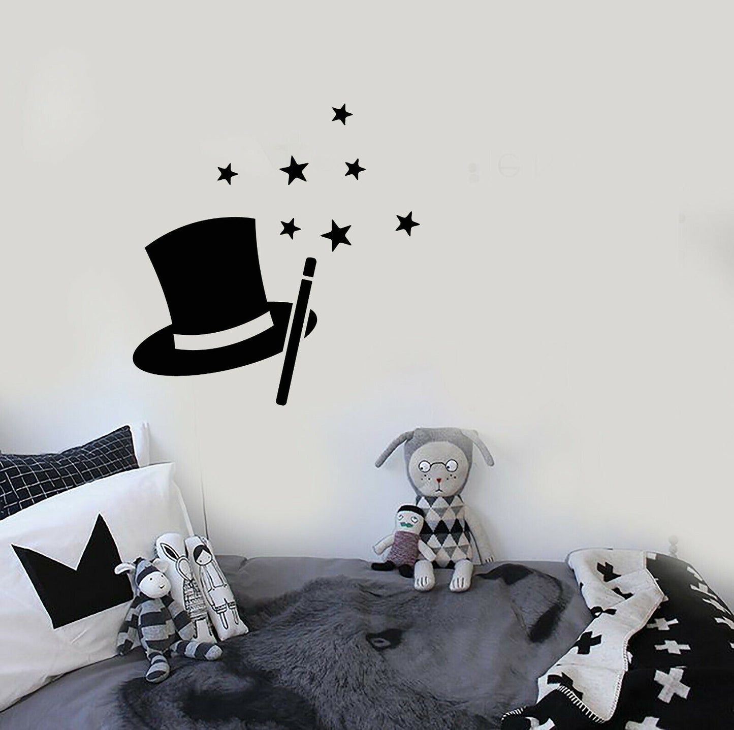 Wandaufkleber aus Vinyl, Motiv: Zauberer, Zauberhut, Zauberstab, Kinderzimmer (3584ig)