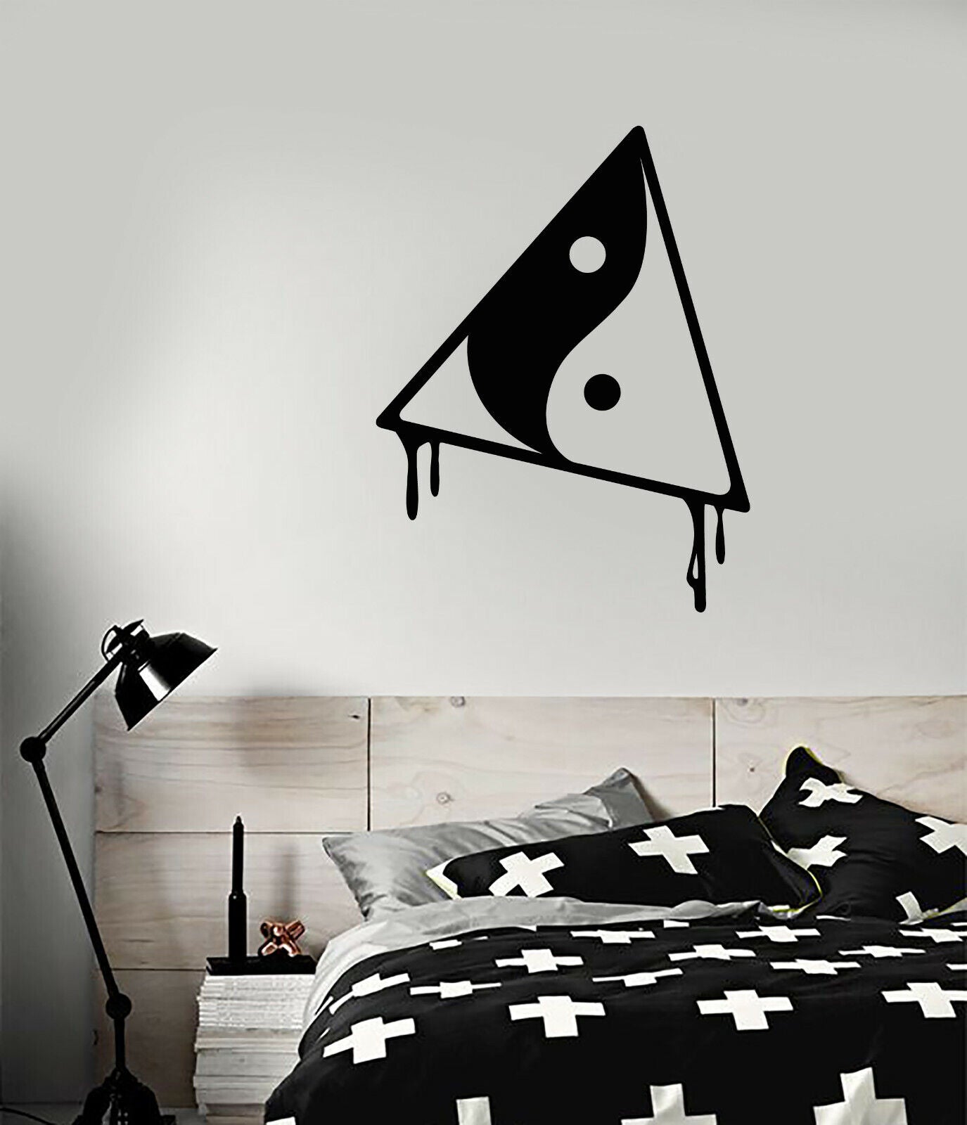 Autocollant mural en vinyle symbole Yin Yang bouddhisme Triangle autocollants géométriques (3763ig)